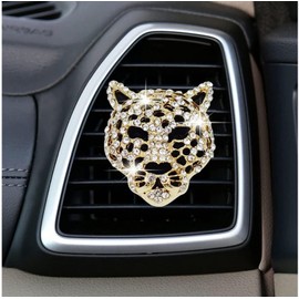 2Pcs Golden Bling Leopard Air Vent Clips, Crystal Leopard Car Air Fresheners Vent Clips Car Diffuser Vent Clip Rhinestone Leopard Car Decoration Car Interior Decor Car Accessories,Interior Accessories