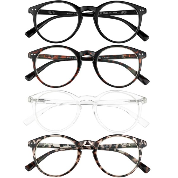 Gafas redondas de lectura para mujer, 4 unidades, Negro, Cristal,