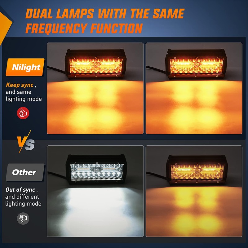 Nilight 2PCS 6.5 Inch 120W LED Light Bar Amber White