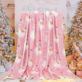 JarThenaAMCS Christmas Fuzzy Blanket 60 x 50 Inch Pink Santa Clause Xmas Tree Throw Blanket Soft Warm Winter Blanket for Home Chair Sofa Couch Bed