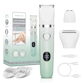 Bikini Trimmer for Women, 3-in-1 Painless Electric Razors for Silk Skin, Wet/Dry Body Hair Shaver for Face Nose Eyebrow Arms Armpit Legs Pubic Area, IPX7 Waterproof, Ceramic Blade