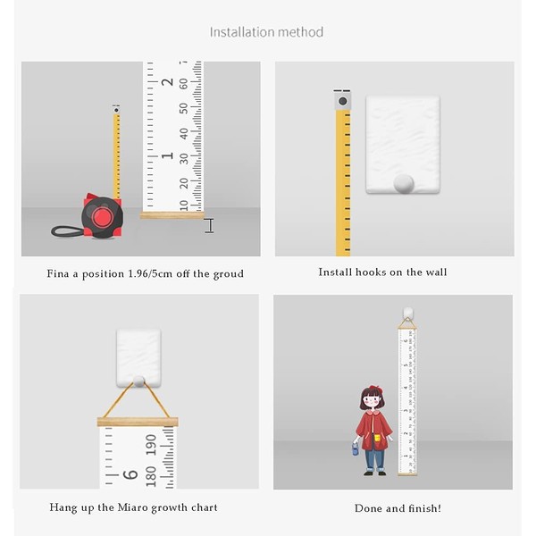 MinoMia Kids Growth Chart, Wood Frame Fabric Canvas Height Measurement