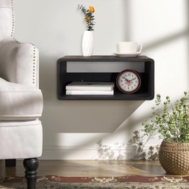 WDSHIYI Wood Floating Nightstand Side Table 18”x 10”x 7.5” Rustic Black, Modern Wooden Floating Nightstand for Bedroom Bedside Table for Bedroom Living Room Office Home Decor