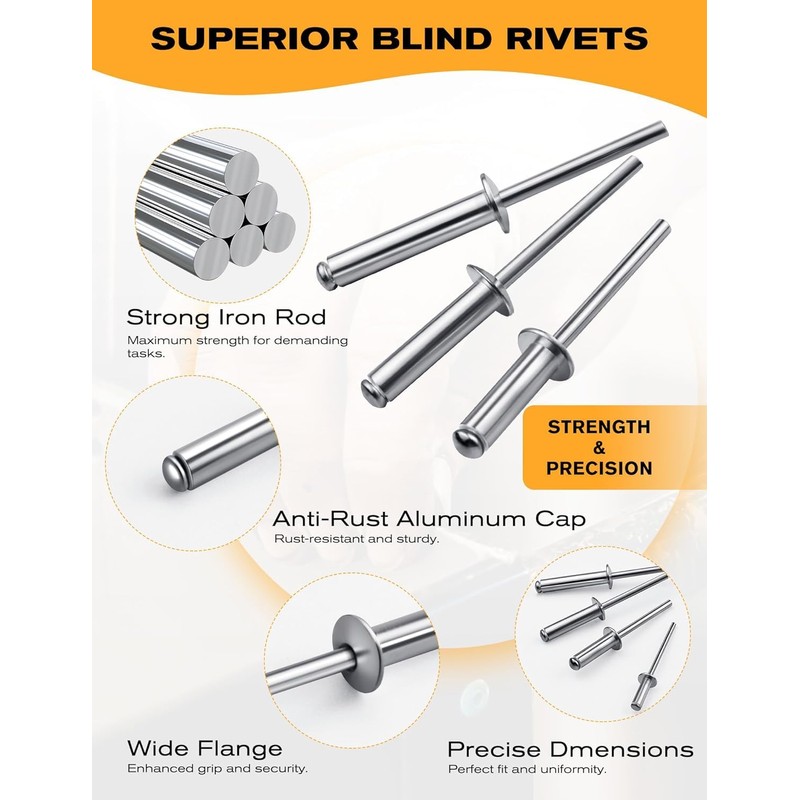 100 PCs 3/32'' x 3/8''Aluminum Blind Rivets, Pack of 100