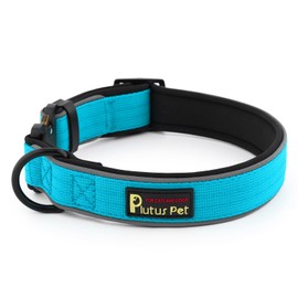 Plutus Pet Tactical Dog Collar, Reflective, Adjustable Heavy Duty Dog Collar, Soft Padded and Comfortable, for Small Medium and Large Dogs (Cyan, M)