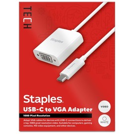 Staples TECH USB-C to VGA Audio/Video Adapter, Male to Female, White (ST62367)