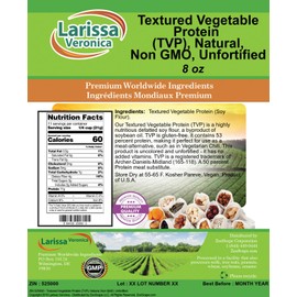 Larissa Veronica Textured Vegetable Protein (TVP), Natural, Non GMO, Unfortified (8 oz, ZIN: 525000) - 3 Pack