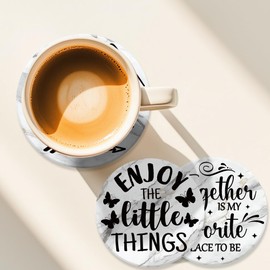 ANATTASOUL Cork Coasters, Pack of 9 Blessings for Home, Cork Coasters, Wood, Reusable Round Coasters, Reusable Absorbent Cup Coaster Mat for Home, Office and Bar