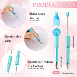 Spritewelry 10 Pcs Blue Beadable Pens, DIY Plastic Beadable Pens, Shaft Black Ink Beaded Pens, DIY Christmas Bead Pens Supplies for DIY Pens Decorations Supplies Gift Office School