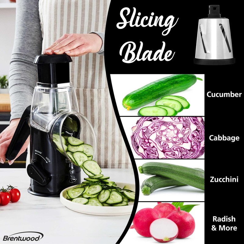 Brentwood KA-5060BK Rotary Cheese, Vegetable, Nut Grater, Shredder, and Slicer,