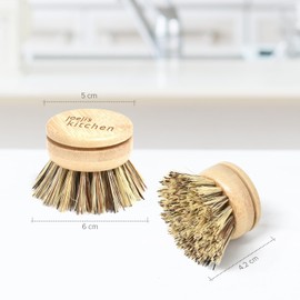 Joejis Hard Bristle Dish Brush Replacement Heads Set of 4 Wooden Eco Washing Up Brush with Sisal Fibre Bristles - Dish Brushes for Washing Up Plates, Stove Tops, Bathtubs, & More