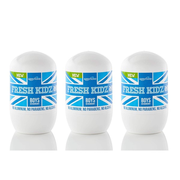 Keep it Kind Fresh Kidz Natural Roll On Deodorant 24 Hour Protection for Kids - Boys"Blue" 1.86 fl.oz. (3 Pack)