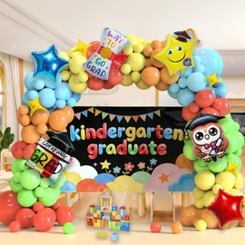 Kindergarten Graduation Balloon Arch Kit, Kindergarten Graduation Party Decorations, Colorful Latex Balloons with Owl Diploma Star Foil Balloons for Preschool Grad & Classroom Decor