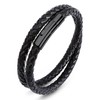 AIZU Braided Leather Rope Bracelet - Mens Black Genuine Leather