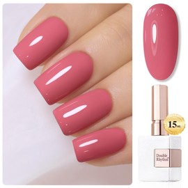Double Rhythm 15ML Gel Polish Jelly Sheer Pastel Light Milky Color 1 PC 0.53 OZ Bottle UV Nail Polish Art Salon at Home for Women (Rose Pink-B-A1473)