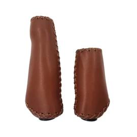 UPANBIKE Bike Grips Ergonomic Design Handmade Sewing Push On Leather Handlebar Grips (Brown/Short)