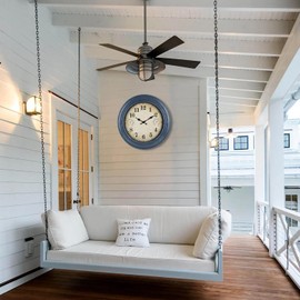 Alarllok 18 Inch Large Outdoor Clock with Thermometer & Hygrometer – Blue Vintage Farmhouse Decor Wall Clock Waterproof for Patio, Garden, Pool, Porch