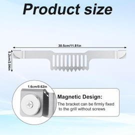 Griddle Spatula Holder for Blackstone Griddle, 11.81x2.36x0.79in Magnetic Design Stainless Steel Grease Grilling Grease Block Grease Gate Spatula Holder Barbecue Griddle Accessories Tool(Silver)
