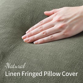 MIULEE Decorative Throw Pillow Covers Neutral Linen Fringe Throw Pillows Set of 2 Light Olive Green Boho Farmhouse Cushion Covers for Couch Sofa Bed Living Room Spring Home Decor 18x18 Inch