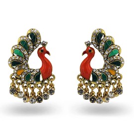 Peacock Tassel Earrings, Peacock Bird Tassel Dangle Earrings for Women, Bohemian Phoenix Peacock Statement Fringe Earrings Punk Boho Jewelry, Vintage Peacock Linear Tassel Drop Earrings (Gold)