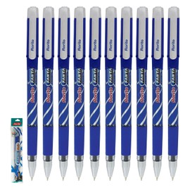 FANTAFLO Ballpoint Pens, BLUE, Medium Pont (1.0mm), Pack of 10, Smooth Stick Ball Pens, Rubber Grip, School Office Home Use, iZOFAX Black Ball Pen