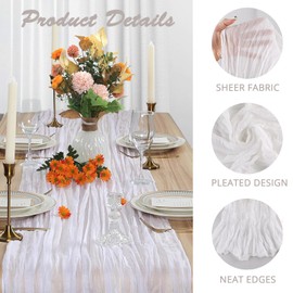 6 Pack White Cheesecloth Table Runner, 10FT Long Boho Gauze White Table Runner, 35x120 Inch Rustic Sheer Runners for Wedding Bridal Baby Shower Birthday Party Table Decor