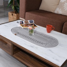 Oval Jute Table Runner | Woven Braided Dining Runner | Natural Textured Rattan Table Runner for Dining Table Coffee Table or Patio 11.8 x 27.5 (Gray)
