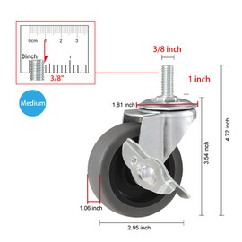 Caster Wheels, 3" Locking Swivel Threaded Stem Casters Set with Brake of 32