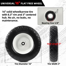 AR-PRO 2-Pack 4.80/4.00-8 Flat Free Tire and Wheel, 16-Inch Solid Tire with 5/8" & 3/4" Bearings, 3"–8.2" Centered Hub, Perfect for Wheelbarrows Trailer and Garden Cart