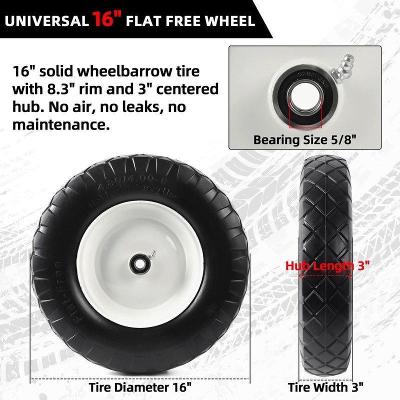 AR-PRO 2-Pack 4.80/4.00-8 Flat Free Tire and Wheel, 16-Inch Solid