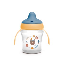 Suavinex, Learning Cup with Fixed Mouthpiece, Leak-proof Baby Cup with Hinged Lid and Handles, Dishwasher Safe, Trainer Cup 200 ml, Baby and Toddlers from 6 Months, Yellow Frog