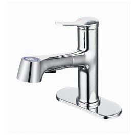 Modern Digital Bathroom Sink Faucet Single Handle Pull-Up Vanity Sink Faucet 1 or 3 Holes,Homili Chome Countertop Tap with Pull-Down Spray,Dual Water Outlet Modes (Chrome)