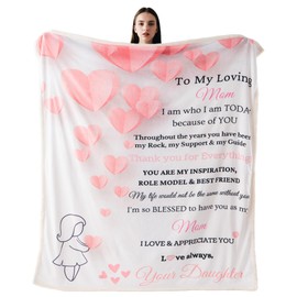 Battilo to My Loving Mom Blanket, from Daughter Son, Gifts for Mom Birthday, Super Soft Flannel Sherpa Throw Blanket for Bed Sofa 60 x 70, Pink Heart