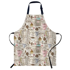 Smooffly Coffee Set Patterns Apron Adjustable Bib Chef Aprons Cooking Apron Unisex Women Men Aprons Perfect for Home Kitchen, Baking, Gardening, Restaurant, Coffee house BBQ