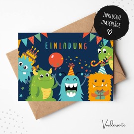 MeinBaby123® 10 Children's Birthday Party Invitation Cards, Boys and Girls Birthday Invitations, Monster Invitation Cards, Includes 10 Envelopes, Premium Quality (Monster V1)