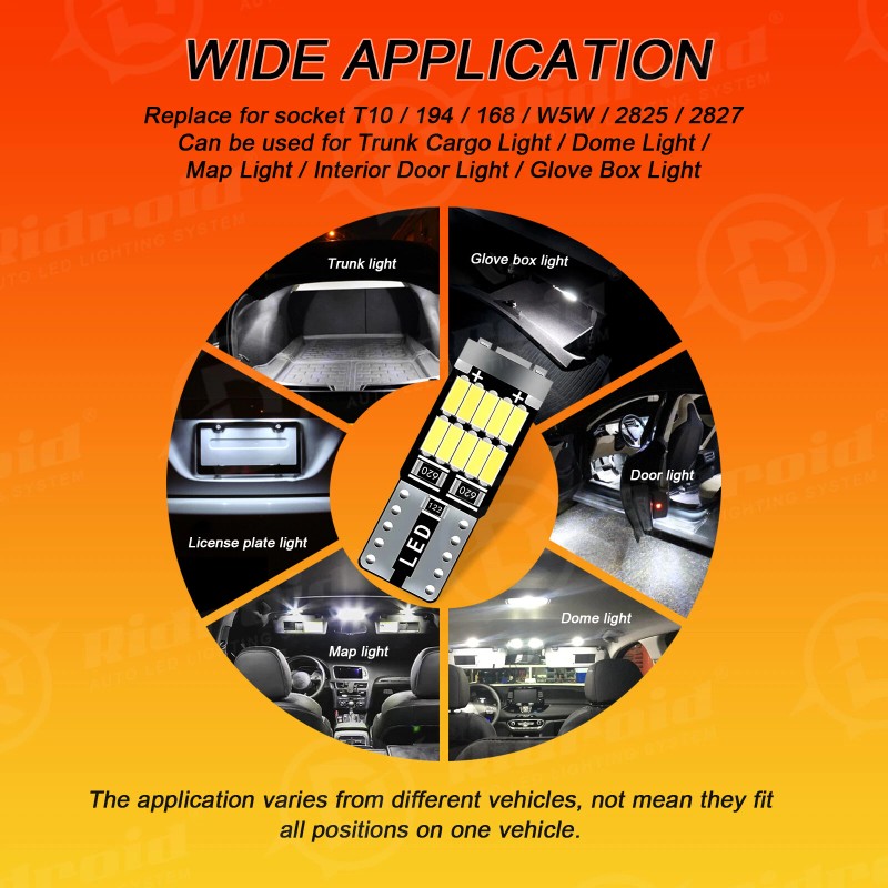 RIDROID 12 x White Interior LED Dome Lights Package For