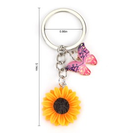 Pink Butterfly & Sunflower Keychain for Women,Cute Flower Keychain Charm, Aesthetic Sunflower Gifts for Birthdays,Christmas,Mother’s Day,Bag Charms for Handbags,Gifts for Moms,Daughters,Friends