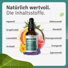 Casida LymphAktiv Massage Oil - Stimulating Massage Oil Made from 100% Natural Oils - Care for Lymphatic Drainage, Cellulitis, Thick Legs, Leg Massage & Water Retention - 50 ml