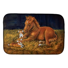 Caroline's Treasures 7329DDM Corgi Sunrise with Colt Dish Drying Mat Absorbent Dish Drying Mat Pad for Kitchen Counter Dish Drainer Mat for Countertop, 14 x 21", Multicolor