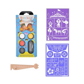 Set of 1 Makeup Palette for up to 30 Faces + 2 Stencils + 1 Wooden Side Marker Ruler Blumie (Tiger, Flowers + Circus)