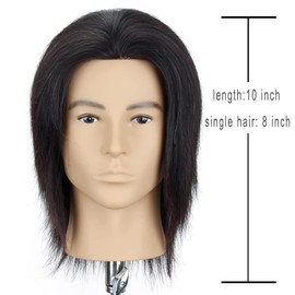 HAIRWAY Male Mannequin Head Human Hair 8 Inch Hairdresser Practice Mannequin Head with 100% Real Human Hair Cosmetology Styling Training Manikin Doll Head with Table Stand Clamp (Natural Black)