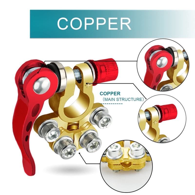 2PCS Battery Terminal Connectors, 4 Way Quick Release Disconnect Battery