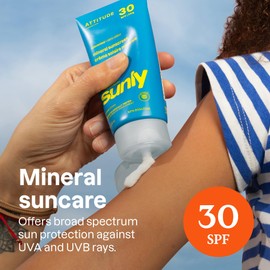 ATTITUDE ATTITUDE Mineral Sunscreen for Baby and Kids, EWG Verified, Broad Spectrum UVA/UVB, Dermatologically Tested, Plant and Mineral-Based Formula, Vegan, SPF 30, Unscented, 5.2 Oz