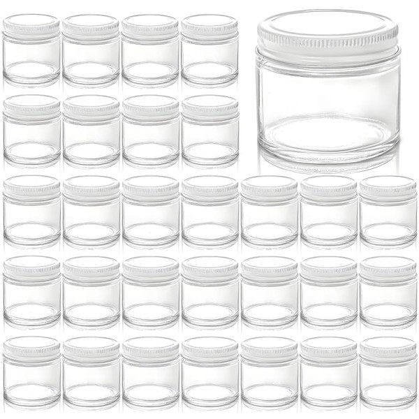 30 Pack Small Glass Jars with Lids, 2oz Round Clear