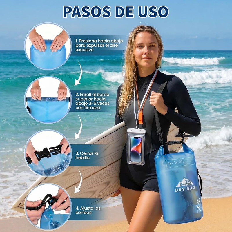 Bolsa Impermeable Seca 5L 10L，Con Funda Impermeable Para Celular，Correa Larga