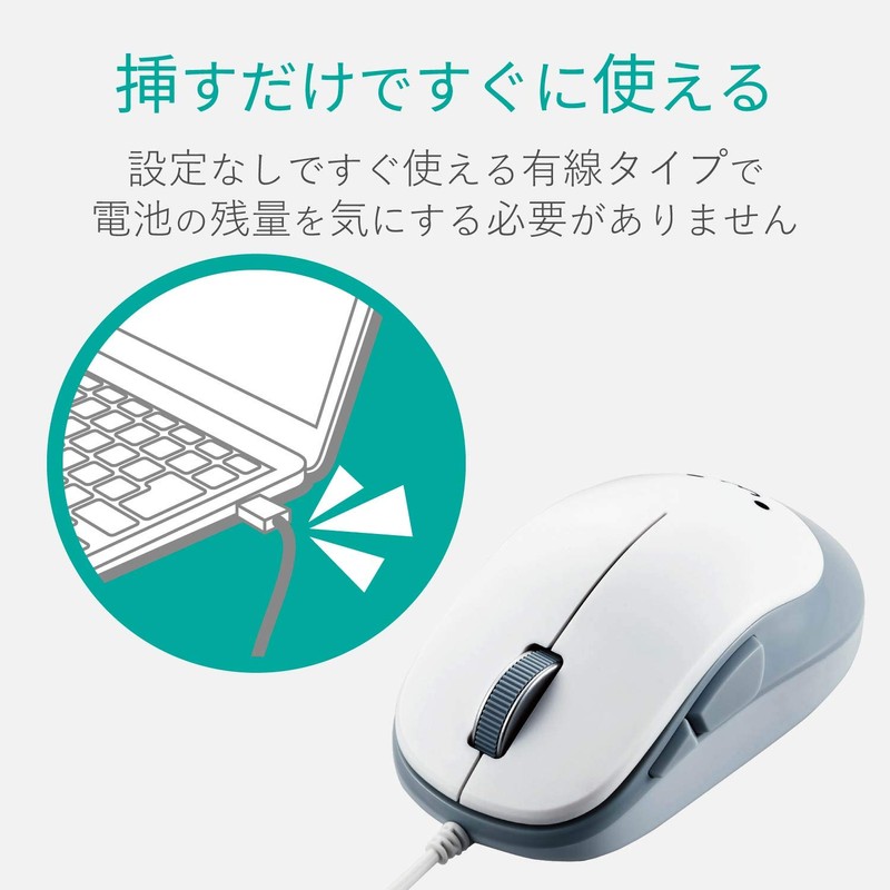 Elecom M-Y9UBXWH Wired Mouse, Medium Size, 5 Buttons (with Back