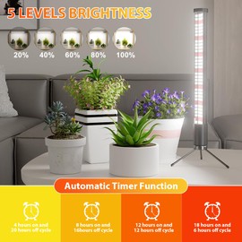 AWLYLNLL Grow Lights for Indoor Plant, 6000K Full Spectrum Plant Lights for Indoor Growing, 18.9in Height T10 Vertical Standing LED Grow Lamp, 5-Level Dimmable, Auto On Off Timing 4/8/12/18Hrs