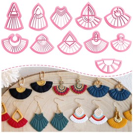 Keoker Macrame Polymer Clay Cutter, Polymer Clay Cutters for Earrings Making, Tassel Clay Cutters, Boho Clay Cutters for Polymer Clay Jewelry, 11 Shapes Polymer Clay Earring Cutters