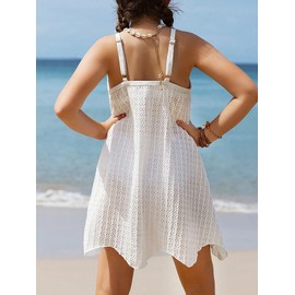 Generic Girl's Crochet Backless Cami Swim Cover Ups Semi Sheer Hollow Out Cover Up Dress White 10Y