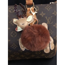 None Purse Reindeer Rich Brown POM Gold Keychain Clip On Bag Christmas Rudolph Gift